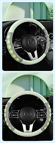Car Steering Wheel Cover for Women Cute Flower Green Steering Wheel Cover Leather Non-Slip Fit 15 inch - color: Lime Green