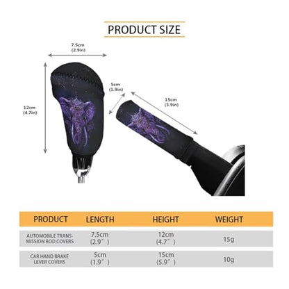 Boho Elephant Print 2 Pcs Car Handbrake Cover with Gear Shift Knob Cover, Soft Stretchy Car Gear Shift Cover and Handbrake Cover Set, Universal Fit Car Interior Accessories, Easy to Install - color: Boho Elephant - Purple and Black