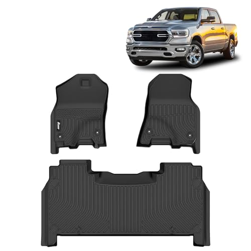FREEMOTOR802 Compatible with 2019-2024 Ram 1500 Crew Cab Floor Mats, Black 3D Molded Carpets Liner 1st 2nd Row Front Rear Protection Pad 3PC TPE Thermo Plastic Elastomer All Weather Protector - size: For Ram 1500 Crew Cab 2019-2024