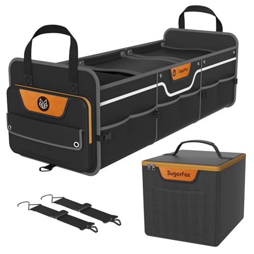 SugarFox Car Trunk Organizer for SUV, Heavy Duty Waterproof Trunk Organizer, Foldable Collapsible Car Organizer with Cooler, Multi-Compartment Large Trunk Organizer (95L), Black-M003 - color: BLACK, size: Oversize