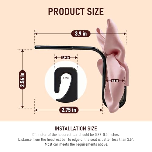Car Seat Headrest Hook Bow Hooks for Car Bow Car Accessories 2 Pack Hanger Storage Organizer Universal for Handbag Purse Coat fit Universal Vehicle Car (Pink)