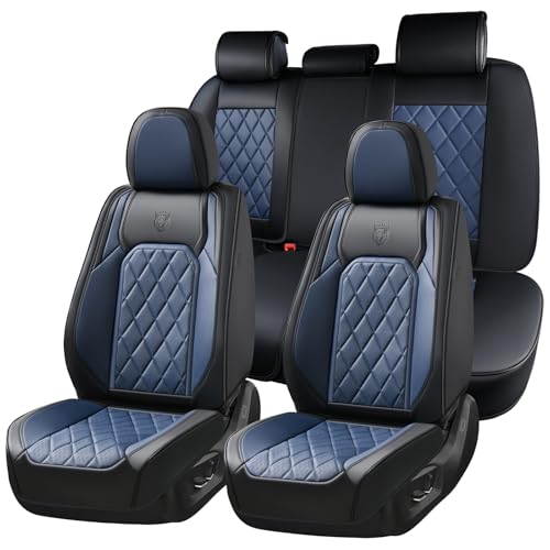 Coverado Leather Seat Covers, Car Seat Covers Full Set, Waterproof Faux Leather Black and Blue Seat Covers, Car Seat Protectors 5 Seats, Automotive Seat Covers Universal Fit for Most Cars SUV Trucks - color: A-Black&Blue, size: Full Set