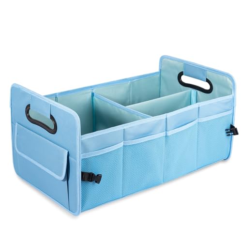 Car Trunk Organizer, Car Organizers and Storage Collapsible Multi Compartment Container Box, Adjustable Car Accessories for SUV Sedan Truck, Standard Size, Light Blue - color: Light Blue, size: Standard