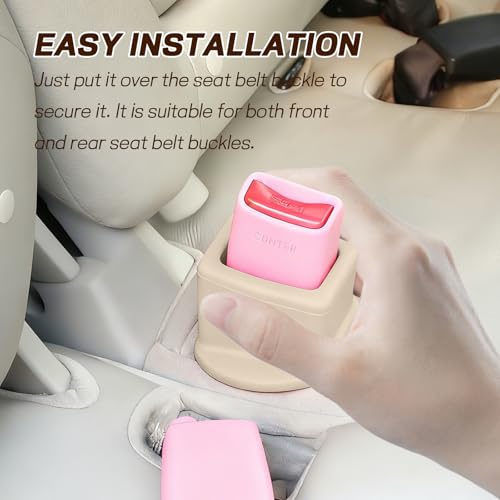 2PCS Car Seat Belt Buckle Holder, Easy Access Silicone Auto Seatbelt Buckle Booster, Seat Belt Buckles Fixer Cover Makes Receptacle Stand Upright Buckling for Kids, Car Accessories (Khaki) - color: Khaki