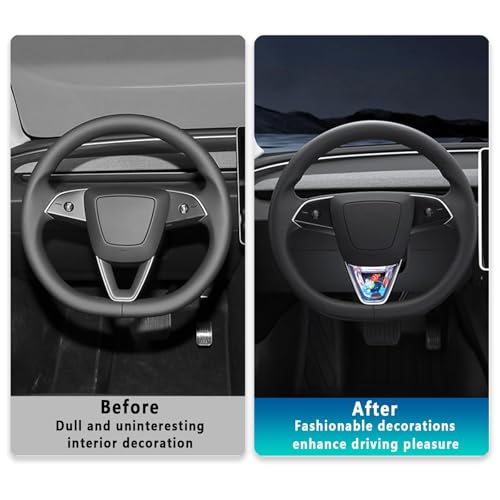 Car Steering Wheel Sticker Acrylic Ornament Charm Interior Decor Decorative Sticker Easy Install for Model Y/3- Clear Blue