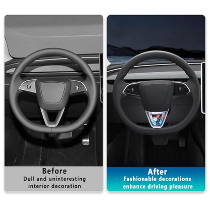 Car Steering Wheel Sticker Acrylic Ornament Charm Interior Decor Decorative Sticker Easy Install for Model Y/3- Clear Blue