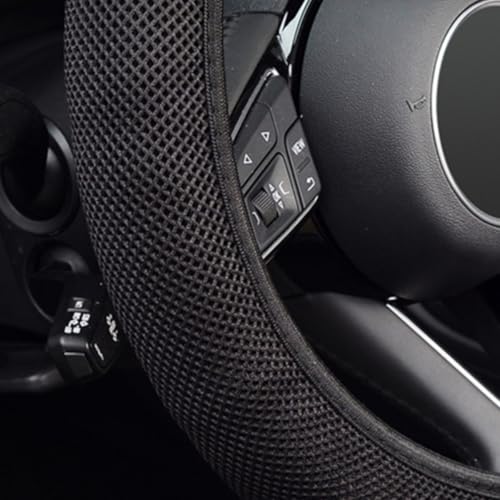 Elastic Stretch Steering Wheel Cover, Warm in Winter and Cool in Summer, Universal 15 inch Microfiber Breathable Ice Silk Anti Slip Car Interior Accessories, Odorless, Easy Carry, Black - color: All black