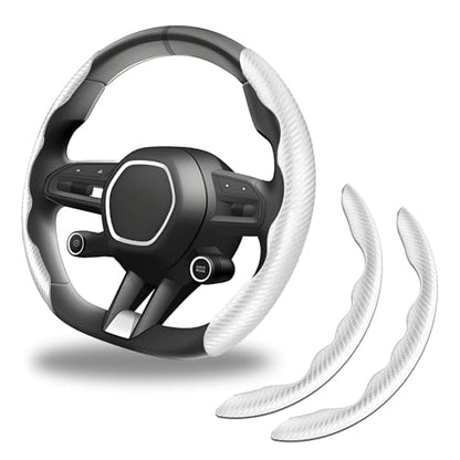 2pcs Carbon Fiber Anti-Skid Steering Wheel Cover, Anti-Skid Steering Wheel Cover/Segmented Steering Wheel Protector/Car Interior Accessories for Men/Women - Durable(White)