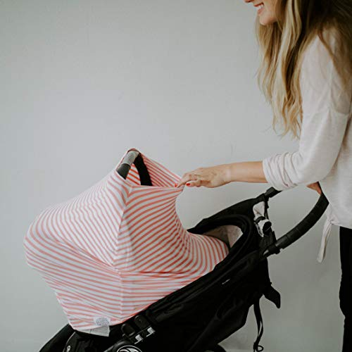 Parker Baby 4 in 1 Car Seat Cover for Girls and Boys - Stretchy Carseat Canopy, Nursing Cover, Grocery Cart Cover, High Chair Cover - Gray/White Stripes - color: Gray, White Stripes