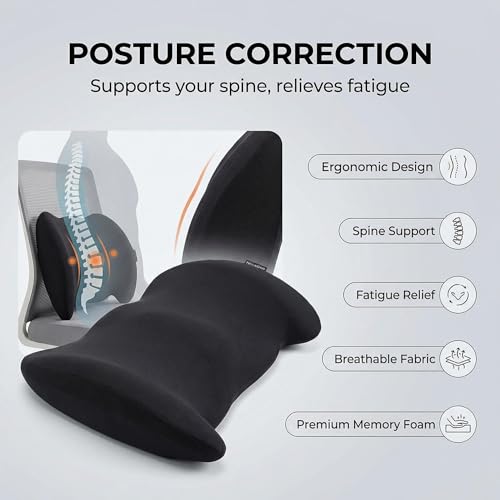 Lumbar Support Pillow Memory Foam Back Cushion for Sciatica & Lower Back Pain Relief Orthopedic Posture Corrector for Office Chair Gaming Chair Car Seat Breathable Washable Dark Gray - color: Dark Gray