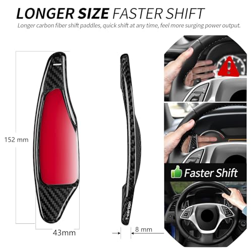 T-carbon Paddle Shifter Extensions Fits Chevrolet Camaro 2016-2024;1 Pair Carbon Fiber Steering Wheel Paddle Shifter Cover Fits Chevy Corvette C7 2014-2019 Gear Shift Trim Interior Accessories BLACK