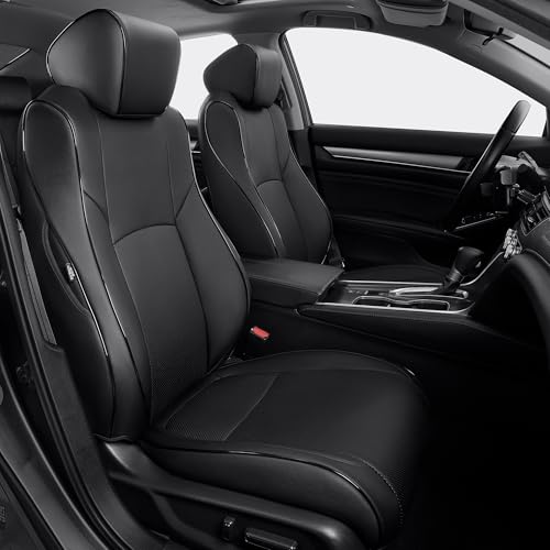 Custom Fit Seat Covers for Honda Accord LX：2018 2019 2020 2021 2022 Full Set Faux Leather Compatible Airbag Car Seat Protector Rear Seat Solid Folding Backrest Black - color: Black, size: 2018-2022 LX W/Rear Solid Folding Backrest