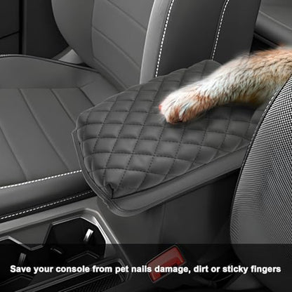SXCY for 2024 2025 2026 VW Taos Armrest Cover for Volkswagen Taos 2024 2025 2026 Accessories 2022 2023 2024 2025 2026 Taos Center Console Cover 2024-2026 Taos Middle Console Cover (Black Leather Pad) - color: 2022-2025 2026 Taos (Add Pad)