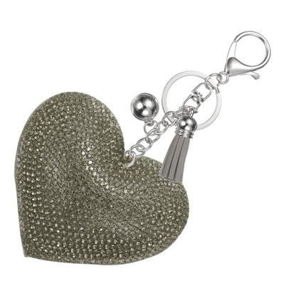 PATIKIL Rhinestone Keychains for Women, Cute Bling Heart Shape Purse Charm for Bag Handbags Car Keys - color: White Gray