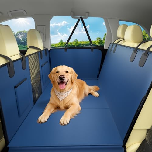 Hard Bottom Dog Car Seat Cover for Back Seat, 52"x65" Waterproof PU Leather Hammock with Side Flaps, Non-Slip Heavy Duty Protector for SUVs & Mid-Size Trucks, Supports Up to 450 lbs – Blue - color: Navy Blue, size: 52"×65" | Sedans, SUVs & Mid-Size Trucks
