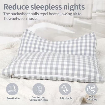 Buckwheat Hull Neck Support Bone Shape Pillow for Sleeping, Detachable Combination Pillow for Relieving Neck and Waist Pain and Fatigue (Grey) - color: Grey