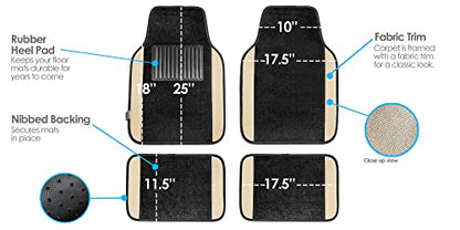 FH Group Light & Breezy Cloth Seat Full Car Seat Covers (Airbag & Split Ready) with Carpet Floor Mats- Universal Car, Truck, SUV, or Van (Beige/Black) FB030115 - color: Beige