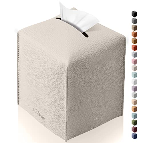 Tissue Box Cover for PU Leather, Modern Simple Solid Color Holder Square Tissue Bag, Ideal for Bathrooms,Office,Car,Outdoor Tent,Dining Table,5"X5"X5", Single Off-White - color: Single Off-white
