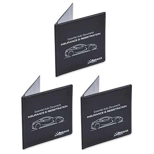 Andalus Auto Registration & Insurance Card Holder Pack of 3, Waterproof Essential Car Registration Holder with Hook & Loop Closure, Perfect for Every Vehicles Glove Boxes (Black - 5.1" X 4.6") - color: Black 3-Pack