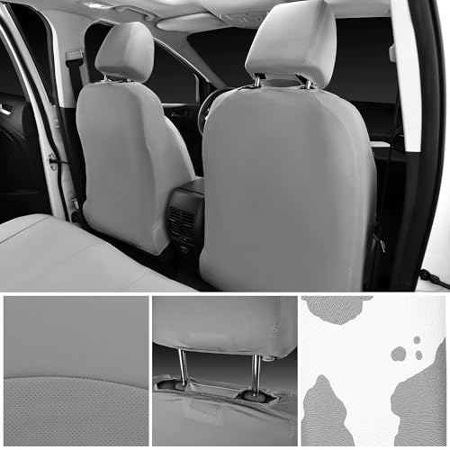 CAR PASS Cow Print Faux Leather Car Seat Covers & Cow Car Mats & Cow Steering Wheel Cover Seat Belt Pads Universal fit for SUV,Van,Saden,Truck Cute Car Accessories Automobile Interior Sets All Gray - color: Cow Print Gray