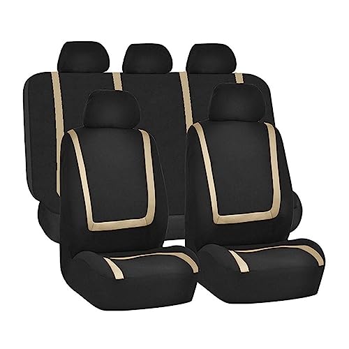BELOMI Car Seat Covers Full Set, Breathable Premium Cloth Automotive Seat Cover, Universal Front and Rear Seat Covers, Easy to Install Car Accessories for Most Cars Trucks SUV (Beige) - color: Black/Beige, size: 9PCS