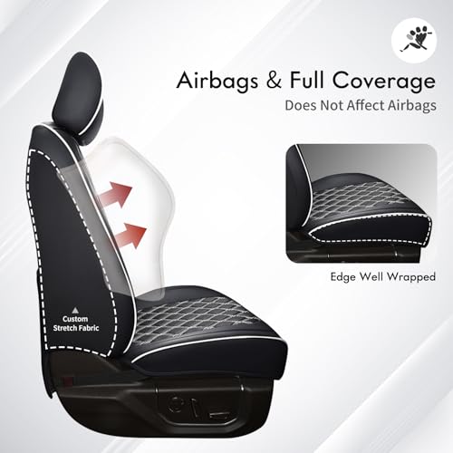Huidasource F150 Leather Seat Covers Custom Fit for 2015-2025 F150 SuperCrew & 2017-2025 F250 F350 F450 Super Duty Crew Cab XL XLT Lariat King Ranch Platinum(Front Pair/Black&White) - color: Black & White, size: Front Pair Cover