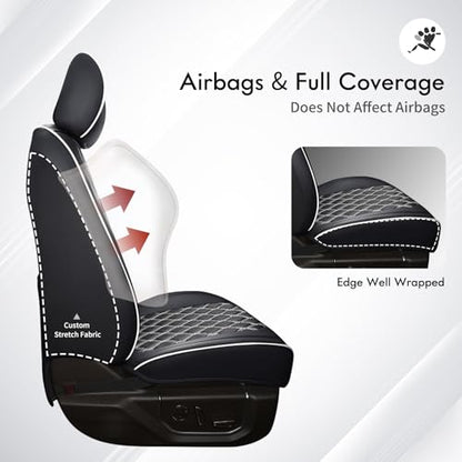 Huidasource F150 Leather Seat Covers Custom Fit for 2015-2025 F150 SuperCrew & 2017-2025 F250 F350 F450 Super Duty Crew Cab XL XLT Lariat King Ranch Platinum(Front Pair/Black&White) - color: Black & White, size: Front Pair Cover