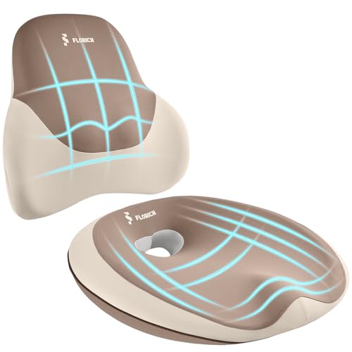 FLORICH Seat Cushion Lumbar Support Pillow for Office Chair, Car Lower Back Support, Ergonomic Desk Chair Pillow for Butt and Back Support of Memory Foam Seat Pad(Brown) - color: Brown, size: 2 piece