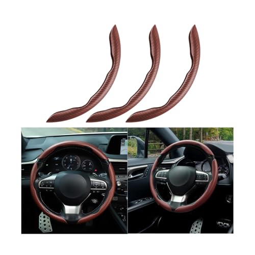 Mandark 3PCS Carbon Fiber Car Steering Wheel Cover, Anti-Skid Leather Vehicle Segmented Steer Wheel Protector, Auto Interior Protection Guard Accessories, Universal for Most Cars (Brown) - color: Brown
