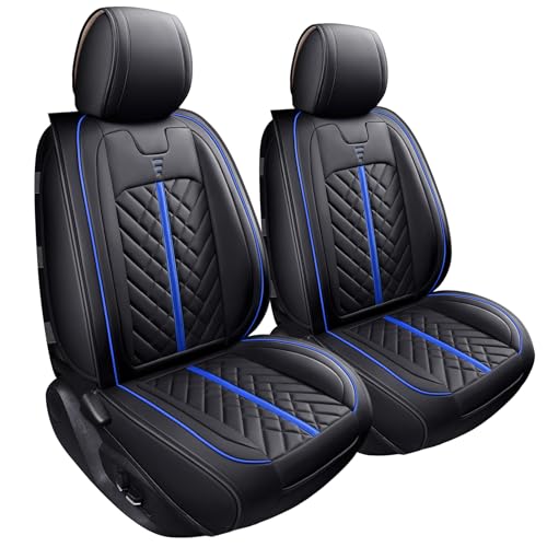Tomatoman Tacoma Car Seat Covers Compatible with Toyota Tacoma 2005-2023 2024 2025 2026 Truck Access Double Crew Cab TRD Pro Trail Edition Off-Road Waterproof Leather Cushions(2PCS Front/Black-Blue) - color: 2 PCS Front/Black-Blue