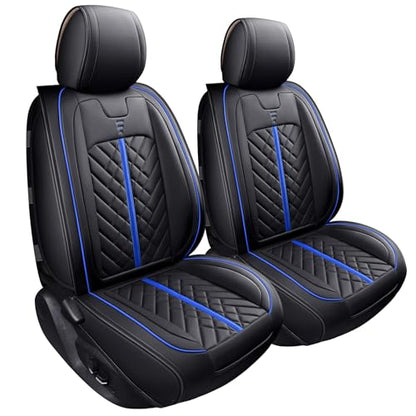 Tomatoman Tacoma Car Seat Covers Compatible with Toyota Tacoma 2005-2023 2024 2025 2026 Truck Access Double Crew Cab TRD Pro Trail Edition Off-Road Waterproof Leather Cushions(2PCS Front/Black-Blue) - color: 2 PCS Front/Black-Blue
