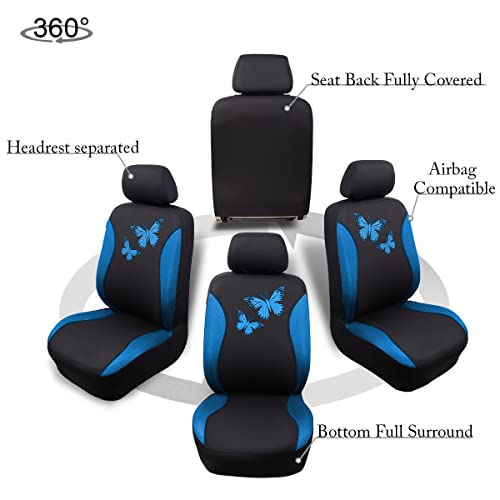 Flying Banner Butterfly car seat Covers ful Set Fashion Universal Lady Woman Female Rear Bench Split Colorized (Full Set, Blue) - color: Blue, size: Full set