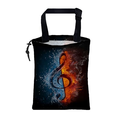 Car Trash Bag Music Note in Fire and Water Leak-Proof Waterproof Car Garbage Bag with Drawstring Foldable Canvas Trash Bin with Adjustable Buckle for Car Accessories, Travelling, Camping - color: Music Note in Fire and Water