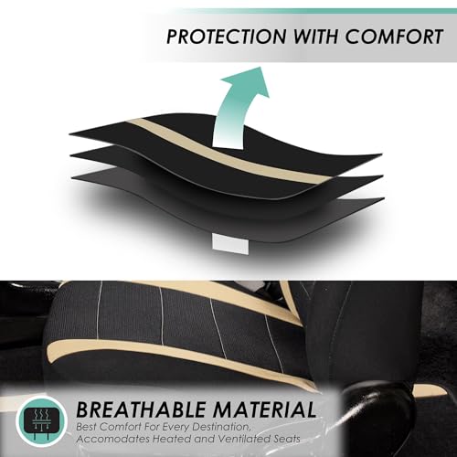 FH Group Car Seat Covers Sports Seat Covers Front Seats Only, Airbag Compatible Beige Black Automotive Seat Cover Combo Small Car Seat Cover Design Universal Fit Interior Accessories Cars Trucks SUVs - color: Beige