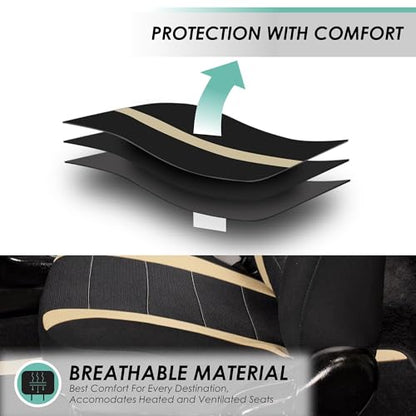 FH Group Car Seat Covers Sports Seat Covers Front Seats Only, Airbag Compatible Beige Black Automotive Seat Cover Combo Small Car Seat Cover Design Universal Fit Interior Accessories Cars Trucks SUVs - color: Beige