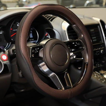 Gomass Car Steering Wheel Cover, Anti-Slip, Safety, Soft, Breathable, Heavy Duty, Thick, Full Surround, Sports Style (Black Brown) - color: Black And Brown