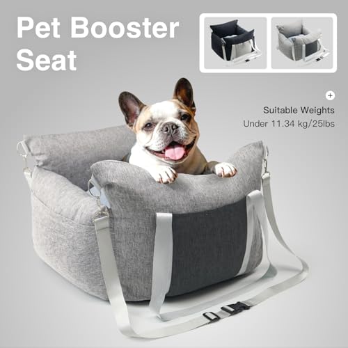 Pet Car Seat for Small Dogs up to 25 lbs with Safety Straps, Storage Pockets, Travel Carrier Bed Booster Seat with Detachable Cover, Machine Washable (Light Gray) - color: Light Gray