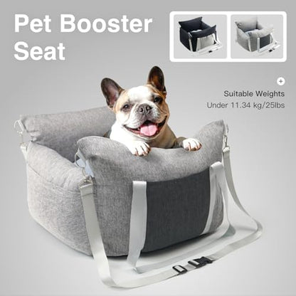 Pet Car Seat for Small Dogs up to 25 lbs with Safety Straps, Storage Pockets, Travel Carrier Bed Booster Seat with Detachable Cover, Machine Washable (Light Gray) - color: Light Gray