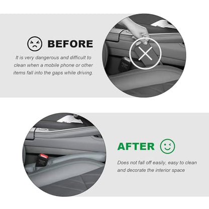 2PCS Leather Car Seat Gap Filler, No-Drop Seat Side Gap Plug Crevice Blocker with Securing Strap, Elastic Filler Block The Gap Between Seats & Console for Truck SUV Sedan (Light Gray) - color: Light Gray