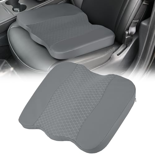 Nilight Car Seat Cushion Grey Leather Breathable Mesh Splicing Cushion Memory Foam Suitable for Daily Life Driving Relieves Sciatica and Tialbone Pain Improves Drive Visibility - color: Grey Leather