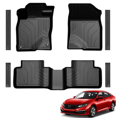 Floor Mats for 2016-2021 Honda Civic Sedan/Coupe/Type R/Insight, 2017-2021 Hatchback, TPE All Weather Durable Floor Liners Door Sill Guards for Honda Civic - size: 2016-2021 | For Honda Civic