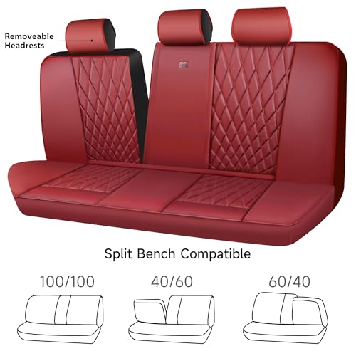 CAR PASS Piping Luxury Faux Leather Seat Covers Full Set, Premium Delux Anti-Slip Waterproof Automotive Seat Cover Universal Fit for Sedans Suvs Vans Trucks, Armrest & Airbag Compatible, Burgundy Red - color: Pure Burgundy Red, size: Full Set