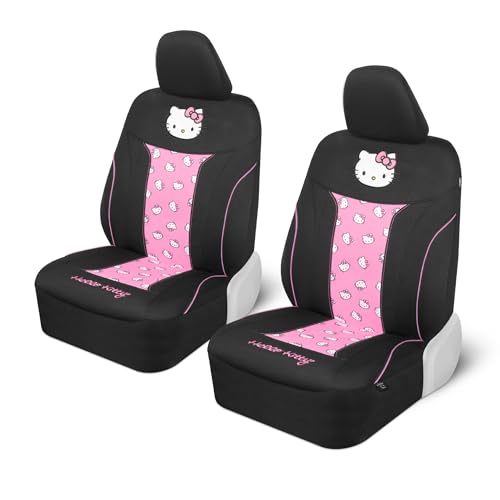 Carbella Hello Kitty Car Seat Covers - Cute and Durable Pink Front Seat Covers, Adorable Hello Kitty Design, Comfortable and Long-Lasting Polyester, Car Accessories Gift 2pc Black/Pink - color: Seat Covers Poly-Pink, style: Hello Kitty