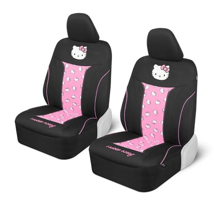 Carbella Hello Kitty Car Seat Covers - Cute and Durable Pink Front Seat Covers, Adorable Hello Kitty Design, Comfortable and Long-Lasting Polyester, Car Accessories Gift 2pc Black/Pink - color: Seat Covers Poly-Pink, style: Hello Kitty
