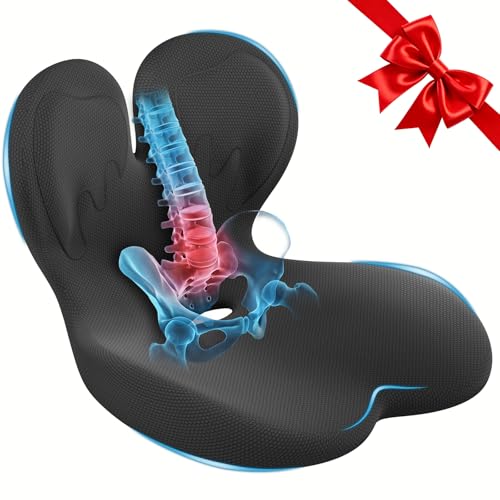 Car Seat Cushion with Lumbar Support for Long Driving Truck/RV, Ergonomic Memory Foam Office Chair Cushion for Sciatica, Tailbone & Lower Back Relief, Ideal Gift for Driver & Office Worker (Embroider) - color: Black Embroider