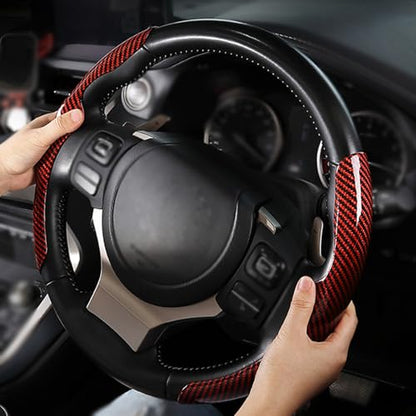 Car Steering Wheel Cover Universal Carbon Fiber 2PCS Segmented Waterproof Steering Covers Comfortable Easy Install All-Season Use(Black)