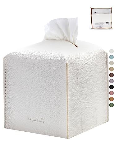 Tissue Box Cover 5X5X5'' PU Leather Tissue Holder Square Tissue Cube Box Organizer for Bathroom Vanity Countertop, Car, Night Stands, Office, Home, Kitchen (1Pack, White) - color: White, size: 1Pack