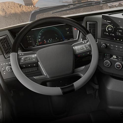 Cat® BigDrive Faux Gray/Black Leather Semi Truck Steering Wheel Cover, Fits RV and Big Rig Trucker, Steering Wheel Cover for Trucks 18 Wheeler - X-Large 17.5" - 18" Inches - color: Black/Gray BigDrive, size: XL Big Rig (17.5-18")