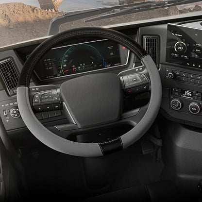 Cat® BigDrive Faux Gray/Black Leather Semi Truck Steering Wheel Cover, Fits RV and Big Rig Trucker, Steering Wheel Cover for Trucks 18 Wheeler - X-Large 17.5" - 18" Inches - color: Black/Gray BigDrive, size: XL Big Rig (17.5-18")