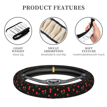 Delicious Cherry Elastic Steering Wheel Cover Non-Slip Breathable Steering Wheel Protector Fit Auto, Suvs, Truck - color: Delicious Cherry